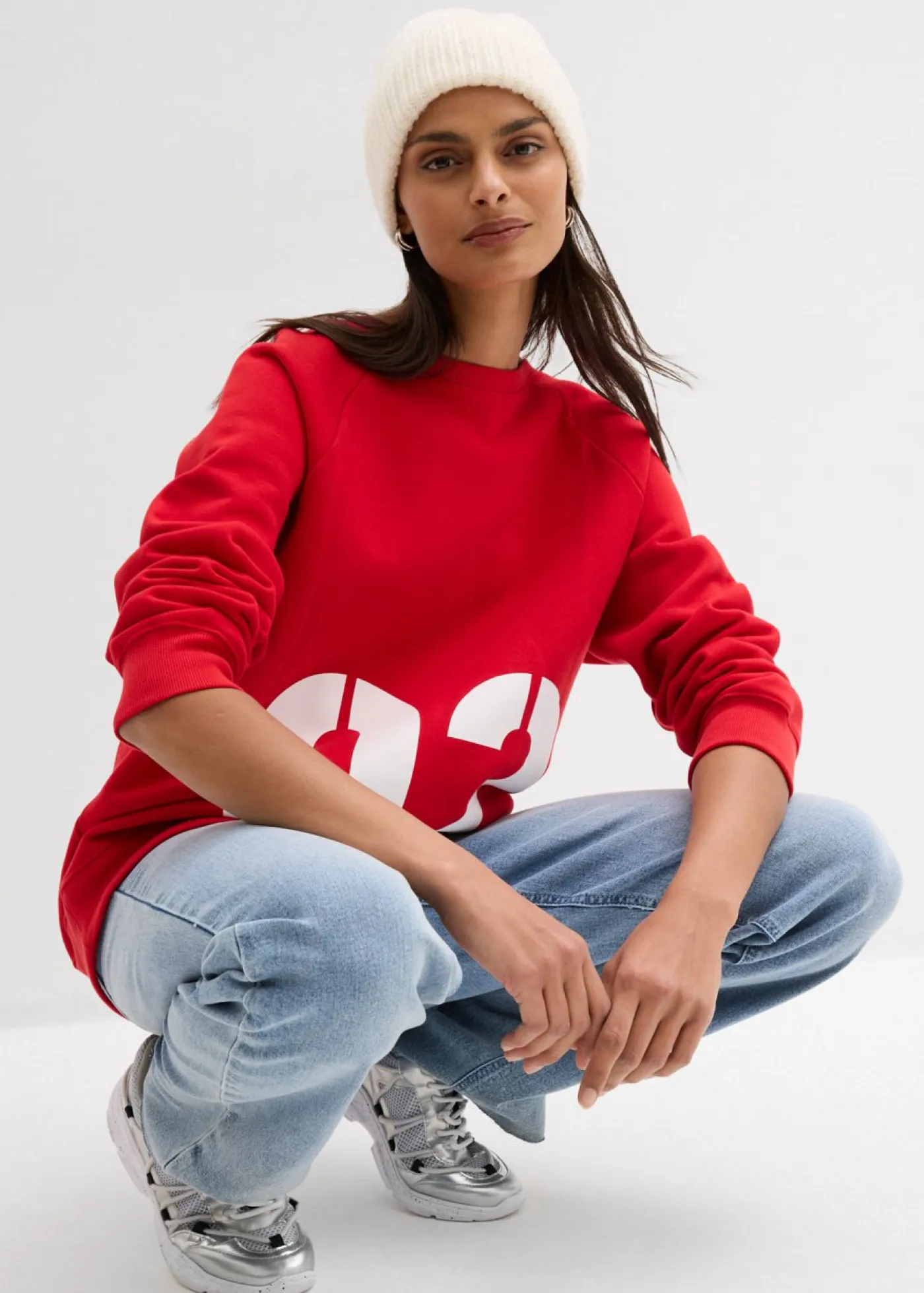 bonprix bonprix Ropa Cómoda>Sudadera oversize de algodón orgánico fresa/blanco