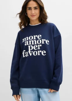 bonprix bonprix Ropa Cómoda>Sudadera oversize de mezcla de algodón Azul marino-blanco