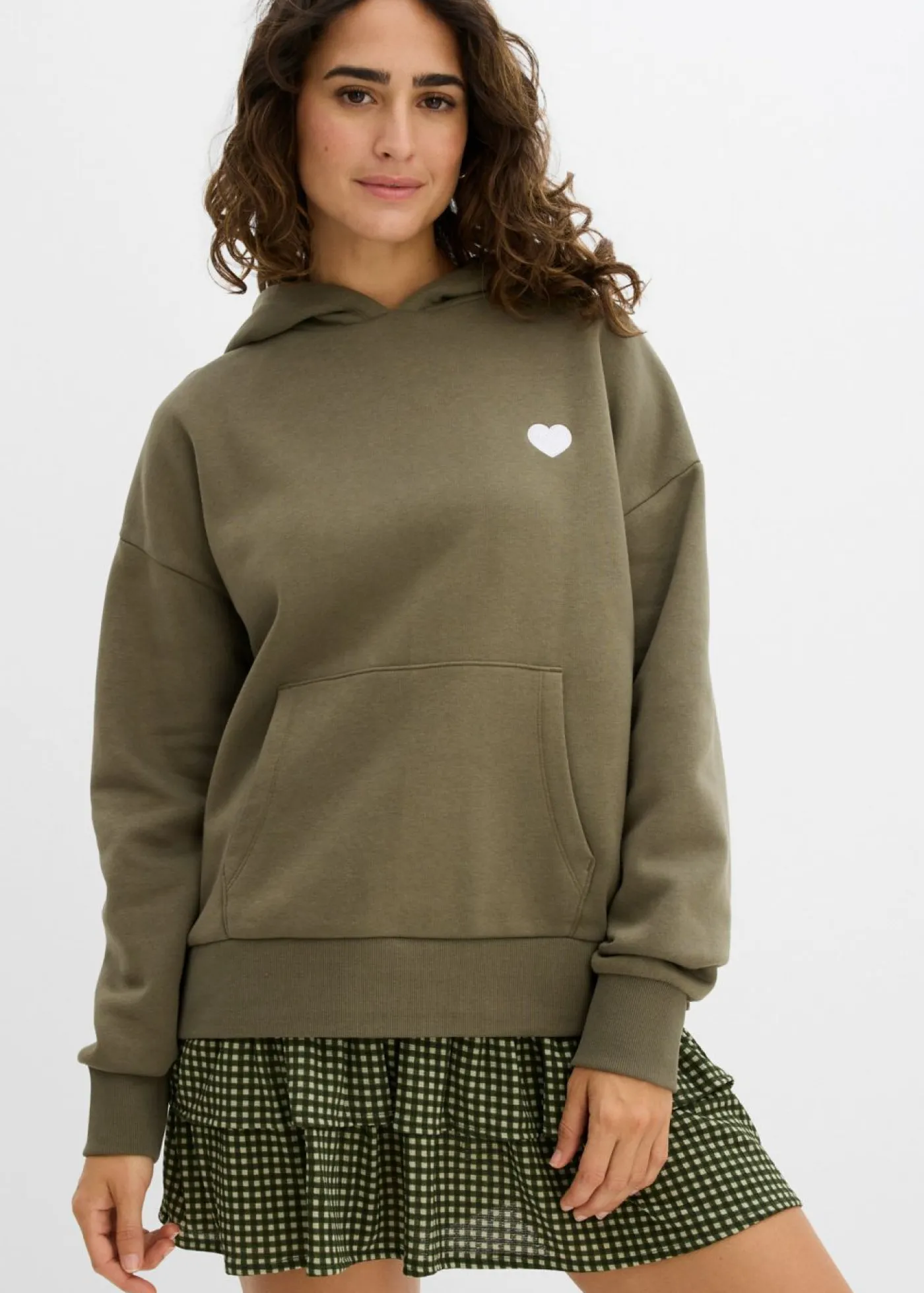 bonprix bonprix Ropa Cómoda|Novedades>Sudadera oversize de mezcla de algodón suave con capucha Verde grisáceo