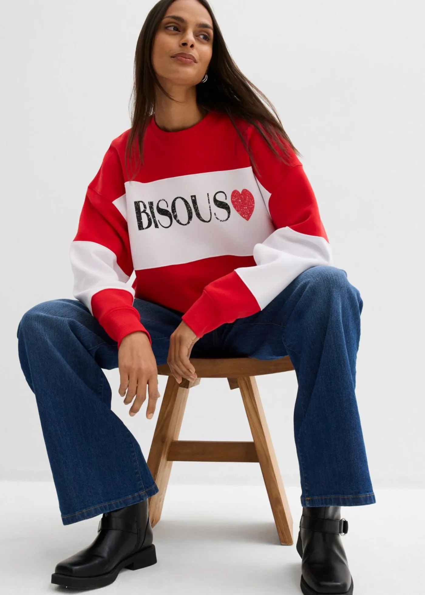 bonprix bonprix Ropa Cómoda>Sudadera oversize en suave mezcla de algodón fresa/blanco