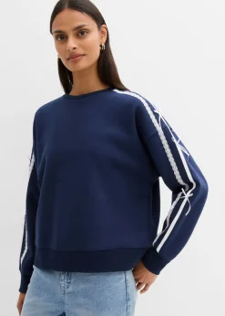 bonprix bonprix Ropa Cómoda>Sudadera oversize en suave mezcla de algodón Azul marino + blanco lana
