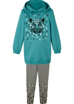 bonprix bonprix Ropa 9 A 16 Años·Pantalones Y Leggings|Ropa 9 A 16 Años·Sudaderas Y Jerséis>Sudadera y leggings de mezcla de algodón orgánico (conjunto de 2 piezas) Turquesa cobalto mate-gris jaspeado