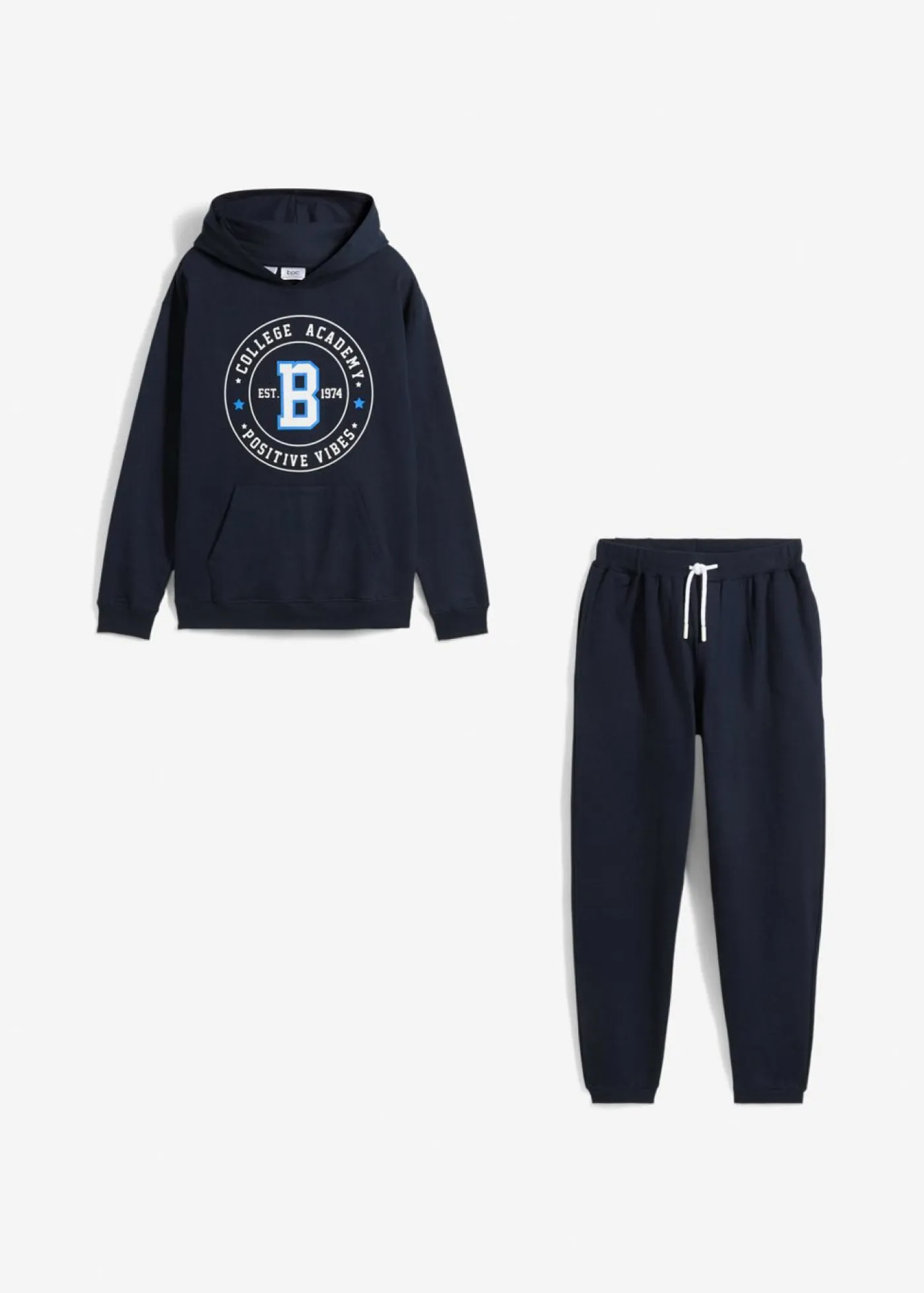 bonprix bonprix Niño·Pijamas|Niña·Pijamas>Sudadera y pantalón de chándal de algodón suave (conjunto de 2 piezas) Azul marino estampado