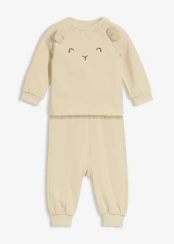 bonprix bonprix Pantalones|Partes De Arriba>Sudadera y pantalón suaves de algodón orgánico (2 piezas) arena claro-antracita moteado