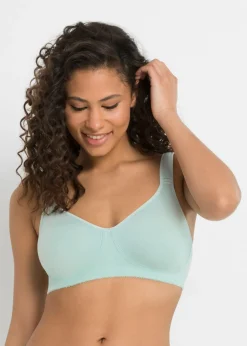 bonprix bonprix Ropa Interior De Algodón>Sujetador básico de algodón sin aros (2 unidades) Menta pastel + negro