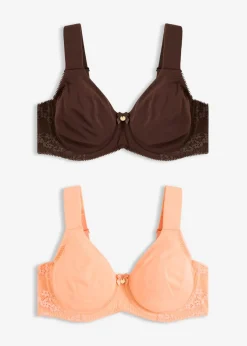 bonprix bonprix Ropa Interior De Algodón|Temática·Lencería De Primavera>Sujetador básico de algodón orgánico con aros (2 unidades) marrón oscuro-papaya suave