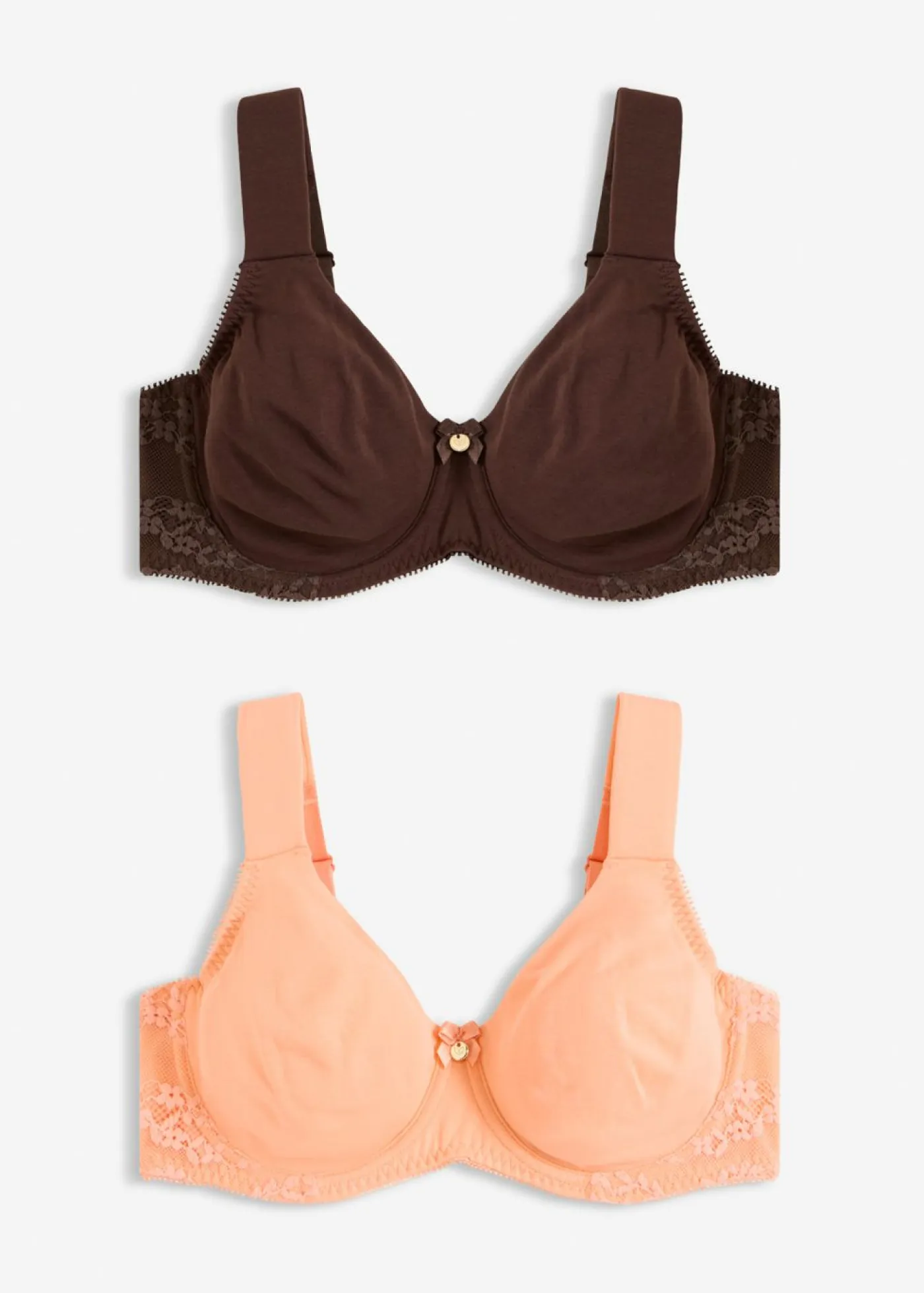 bonprix bonprix Ropa Interior De Algodón|Temática·Lencería De Primavera>Sujetador básico de algodón orgánico con aros (2 unidades) marrón oscuro-papaya suave