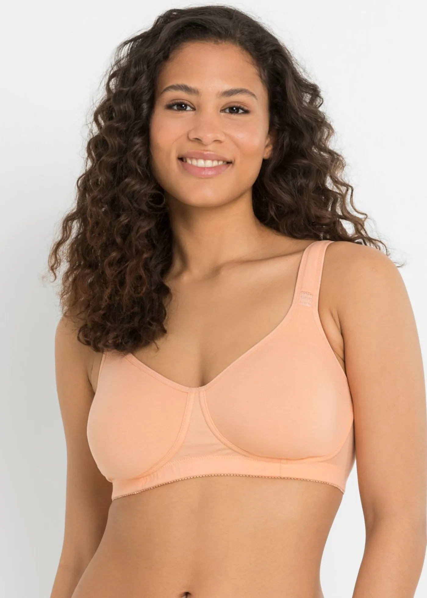 bonprix bonprix Ropa Interior De Algodón|Sujetadores De Copa E A H>Sujetador básico de algodón sin aros (2 unidades) Melocotón + blanco