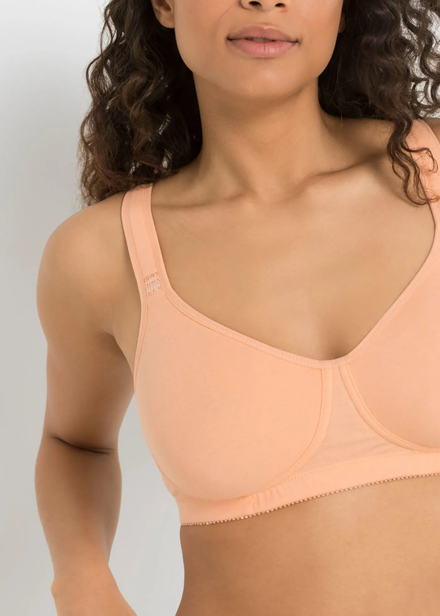 bonprix bonprix Ropa Interior De Algodón|Sujetadores De Copa E A H>Sujetador básico de algodón sin aros (2 unidades) Melocotón + blanco