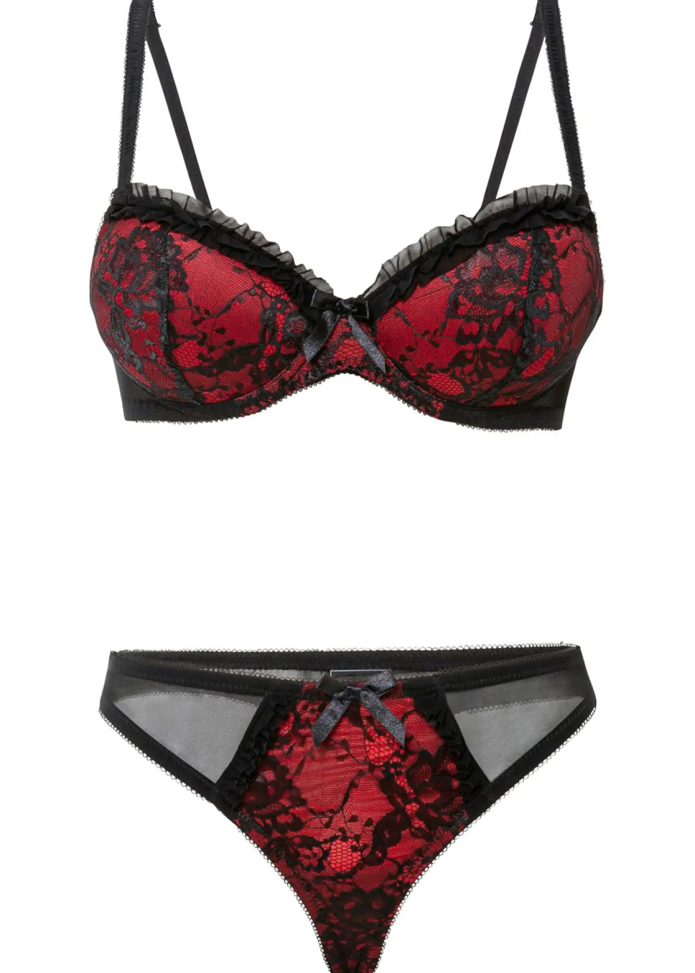 bonprix bonprix Sujetadores De Copa E A H|Sujetadores>Sujetador con aros + tanga (conjunto de 2 piezas) negro / fresa