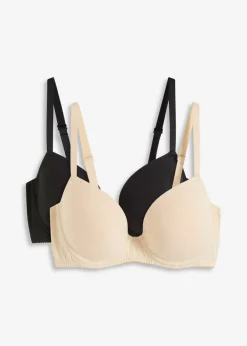 bonprix bonprix Básicos|Sujetadores>Sujetador con aros y algodón orgánico (2 unidades) Beige arena-negro