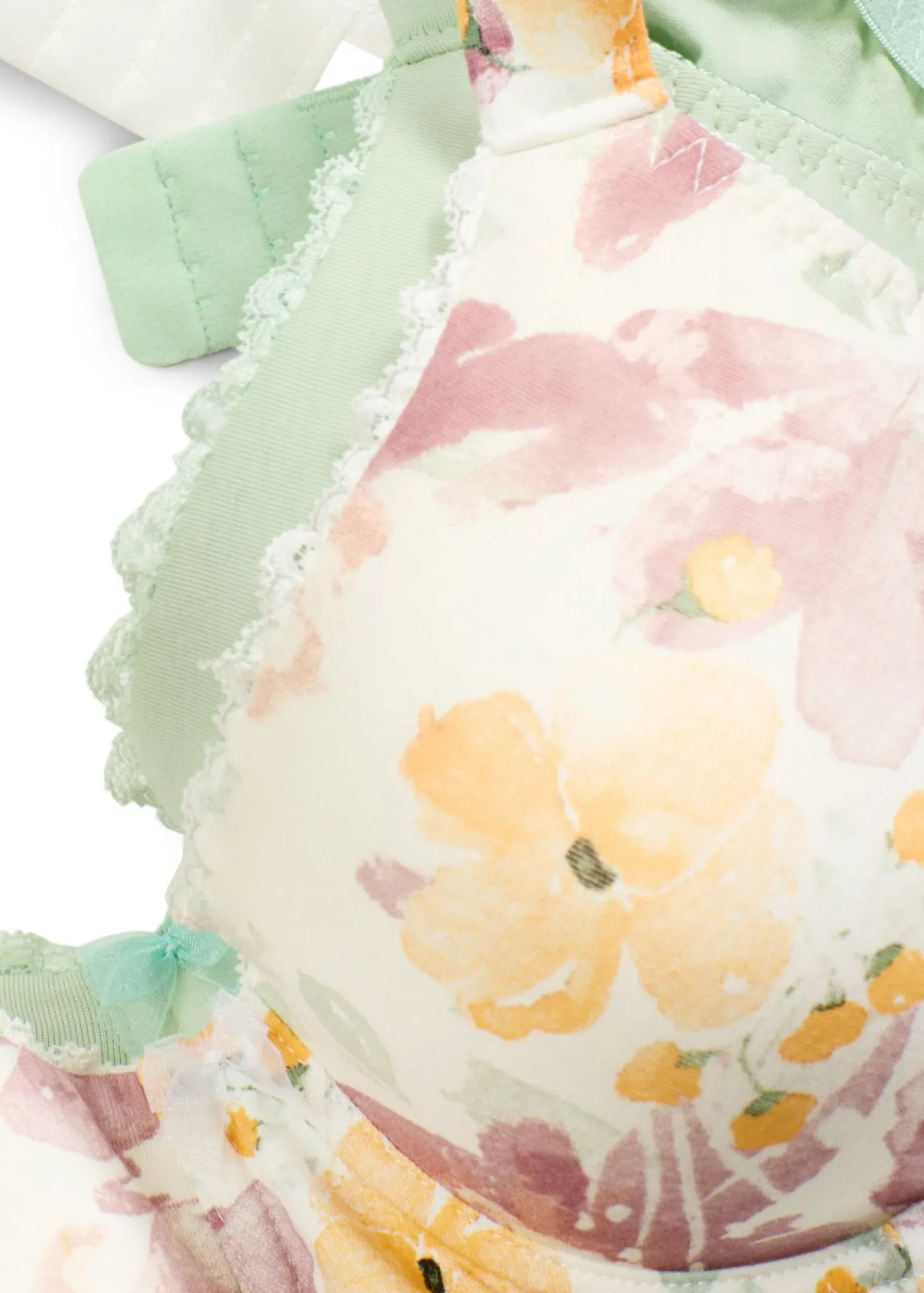 bonprix bonprix Ropa Interior De Algodón|Sujetadores De Copa E A H>Sujetador con aros y algodón orgánico (2 unidades) verde pastel-blanco lana con flores