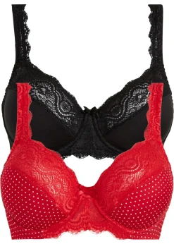 Mujer bonprix bonprix Sujetador con aros y encaje delicado (2 unidades)