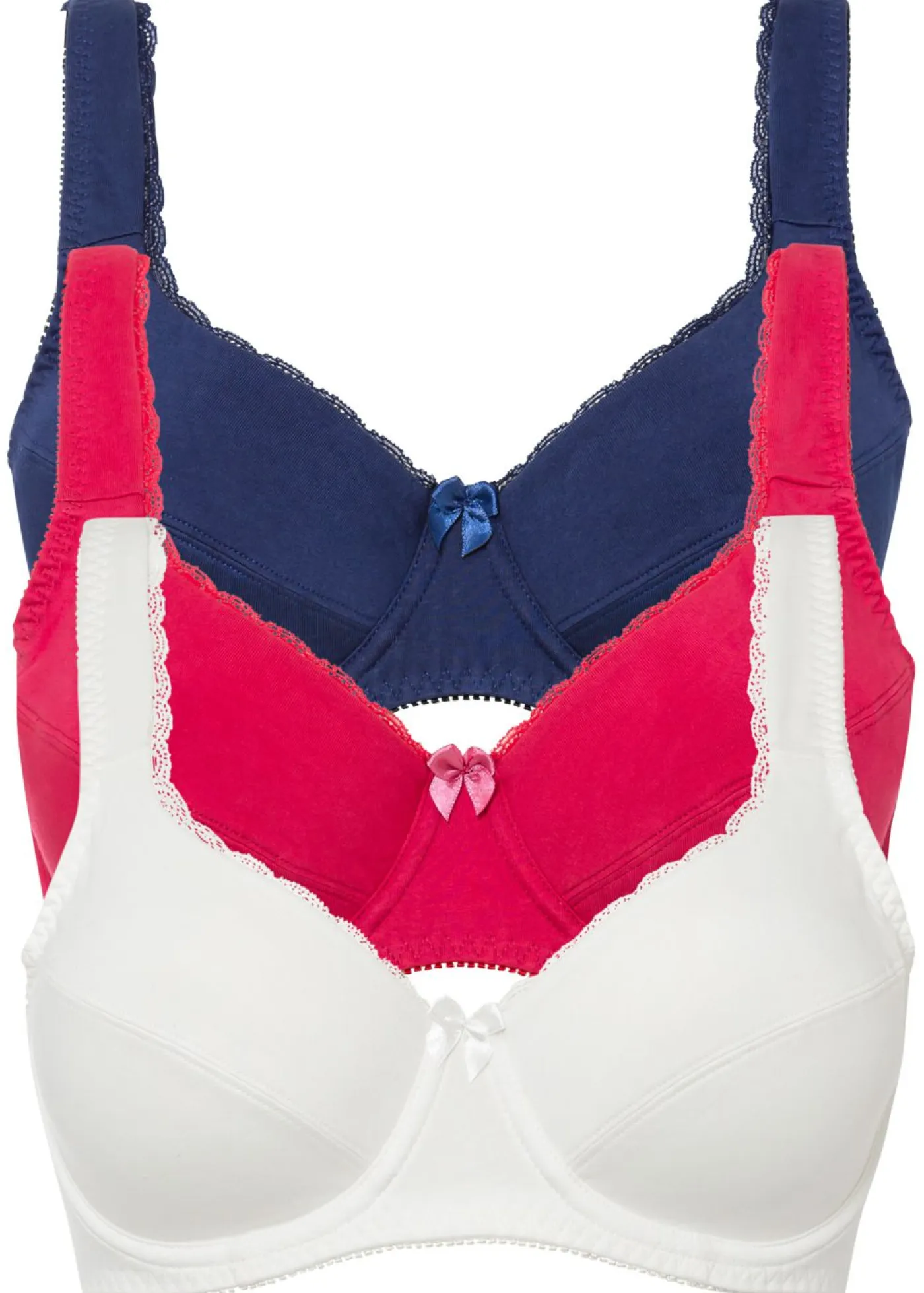 bonprix bonprix Ropa Interior De Algodón|Básicos>Sujetador con aros y suave algodón orgánico (3 unidades) Rojo sangría + azul marino profundo + crudo