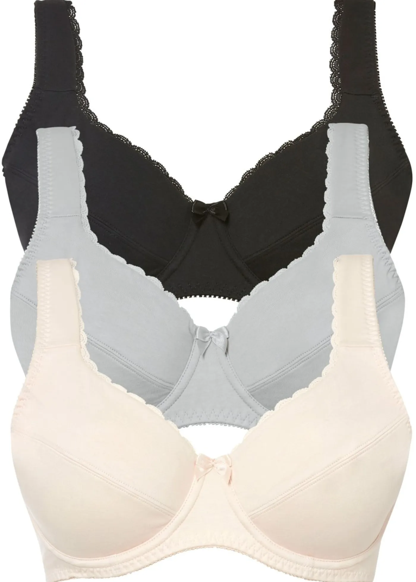 bonprix bonprix Básicos|Sujetadores>Sujetador con aros y suave algodón orgánico (3 unidades) Negro + rosa crema + plata mate