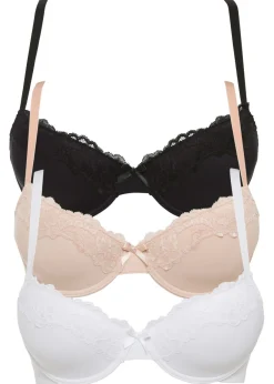 bonprix bonprix Lencería|Sujetadores De Copa E A H>Sujetador con poliamida reciclada (3 unidades) Negro + blanco + beige mate