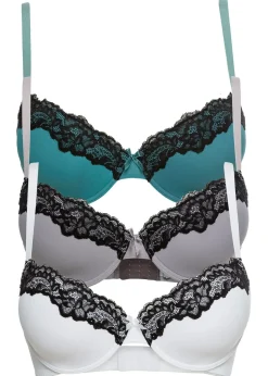 bonprix bonprix Sujetadores De Copa E A H>Sujetador con poliamida reciclada (3 unidades) blanco-negro + negro-malva + negro-turquesa cobalto mate