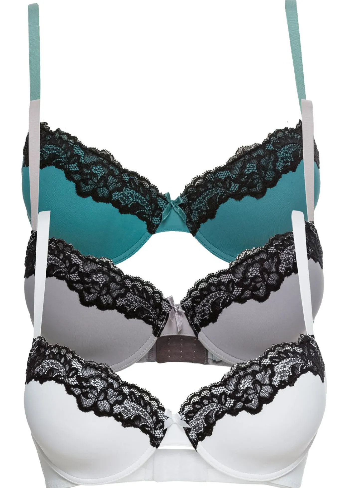 bonprix bonprix Sujetadores De Copa E A H>Sujetador con poliamida reciclada (3 unidades) blanco-negro + negro-malva + negro-turquesa cobalto mate
