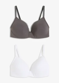 bonprix bonprix Ropa Interior De Algodón|Básicos>Sujetador de algodón sin aros (2 unidades) Pizarra-blanco