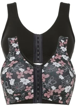 bonprix bonprix Ropa Interior De Algodón|Sujetadores De Copa E A H>Sujetador de cierre frontal, sin aros, con algodón (2 unidades) Negro estampado + negro