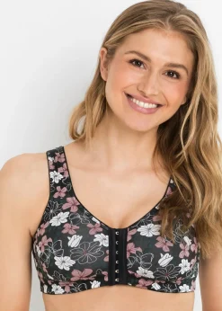 bonprix bonprix Ropa Interior De Algodón|Sujetadores De Copa E A H>Sujetador de cierre frontal, sin aros, con algodón (2 unidades) Negro estampado + negro