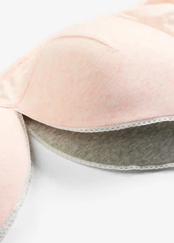 bonprix bonprix Sujetadores>Sujetador de cierre frontal, sin aros, con algodón orgánico (2 unidades) rosa seda-gris claro jaspeado-blanco
