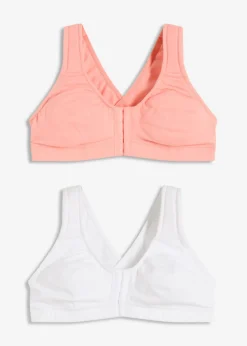 bonprix bonprix Básicos|Ropa Interior De Algodón>Sujetador de cierre frontal, sin aros, con algodón orgánico (2 unidades) blanco-rosa salmón