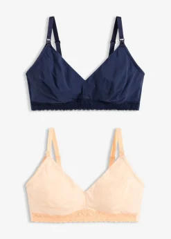 bonprix bonprix Sujetadores De Copa E A H|Premamá Y Lactancia>Sujetador de lactancia sin aros con algodón orgánico (2 unidades) beige perla-azul marino