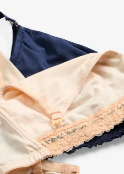 bonprix bonprix Sujetadores De Copa E A H|Premamá Y Lactancia>Sujetador de lactancia sin aros con algodón orgánico (2 unidades) beige perla-azul marino