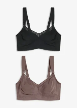 bonprix bonprix Sujetadores De Copa E A H>Sujetador de lactancia sin aros con algodón orgánico (2 unidades) Negro + marrón mate