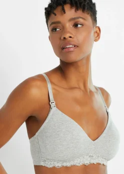 bonprix bonprix Ropa Interior De Algodón|Premamá Y Lactancia>Sujetador de lactancia sin aros con algodón orgánico (2 unidades) gris claro jaspeado+negro