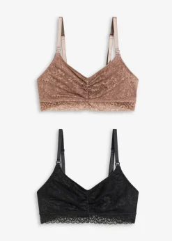 Mujer bonprix bonprix Sujetador de lactancia sin aros con encaje y algodón orgánico (2 unidades)