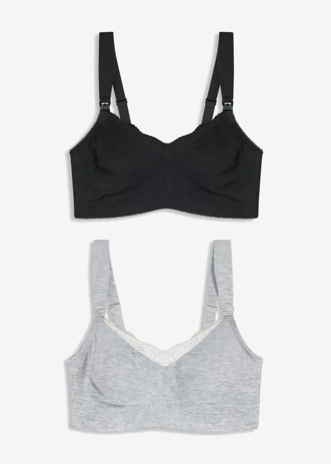 bonprix bonprix Sujetadores|Premamá Y Lactancia>Sujetador de lactancia sin aros con algodón orgánico y encaje (2 unidades) gris claro jaspeado-blanco-negro