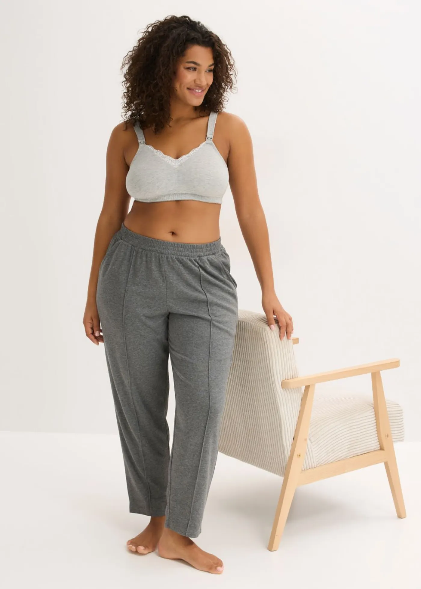 bonprix bonprix Sujetadores|Premamá Y Lactancia>Sujetador de lactancia sin aros con algodón orgánico y encaje (2 unidades) gris claro jaspeado-blanco-negro