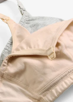 bonprix bonprix Ropa Interior De Algodón|Premamá Y Lactancia>Sujetador de lactancia sin aros con algodón orgánico (2 unidades) Rosa seda + gris claro jaspeado