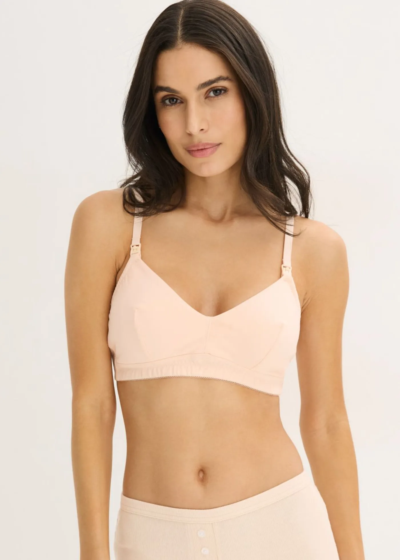 bonprix bonprix Ropa Interior De Algodón|Premamá Y Lactancia>Sujetador de lactancia sin aros con algodón orgánico (2 unidades) Rosa seda + gris claro jaspeado