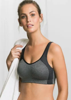bonprix bonprix Ropa Deportiva|Sujetadores>Sujetador deportivo con soporte medio Gris-negro jaspeado