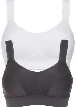 bonprix bonprix Ropa Interior Deportiva|Ropa Deportiva>Sujetador deportivo de sujeción media (2 unidades) antracita-blanco