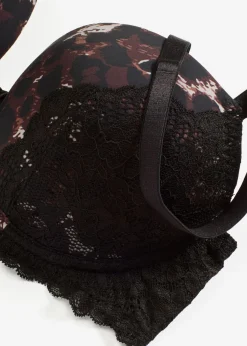 bonprix bonprix Sujetadores De Copa E A H|Lencería>Sujetador push-up con encaje fino estampado leo negro-piedra-marrón oscuro-marrón castaño