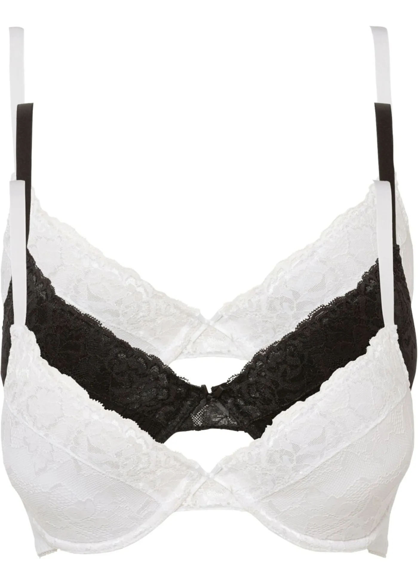 bonprix bonprix Sujetadores De Copa E A H|Sujetadores>Sujetador push-up con encaje fino (3 unidades) Negro-blanco