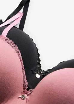 bonprix bonprix Ropa Interior De Algodón|Sujetadores>Sujetador push-up sin aros y con algodón (2 unidades) Negro-malva