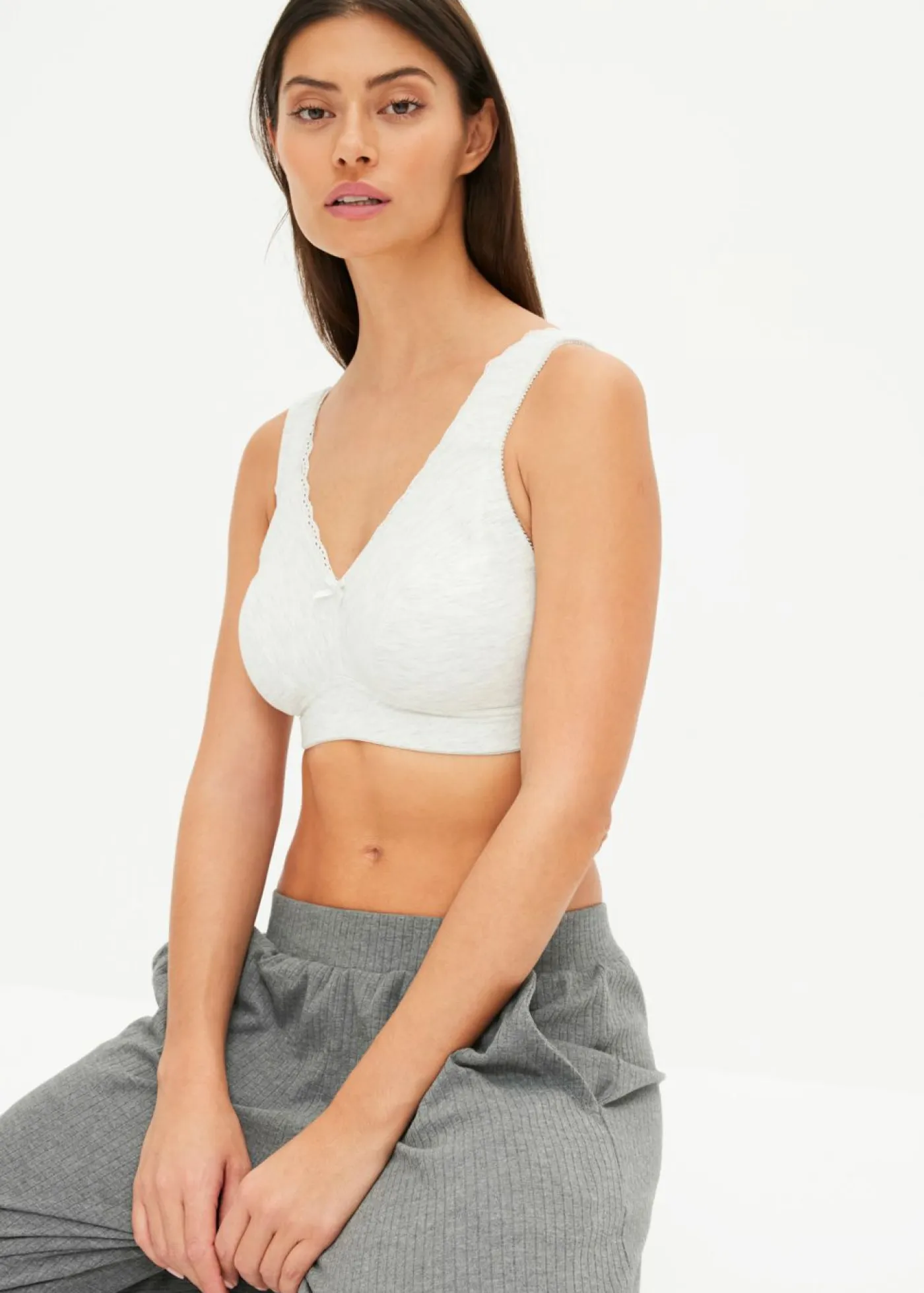 bonprix bonprix Sujetadores|Sujetadores De Copa E A H>Sujetador reductor de algodón orgánico sin aros (2 unidades) natural jaspeado-blanco lana moteado