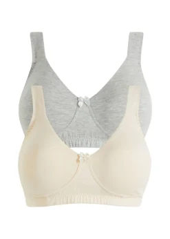 bonprix bonprix Básicos|Sujetadores>Sujetador reductor, sin aros, con algodón orgánico (2 unidades) Beige arena + gris claro jaspeado