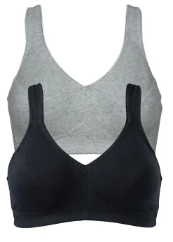 bonprix bonprix Sujetadores De Copa E A H|Básicos>Sujetador sin aros (2 unidades) de algodón orgánico gris claro moteado-negro