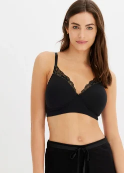 bonprix bonprix Ropa Interior De Algodón|Sujetadores De Copa E A H>Sujetador sin aros con algodón orgánico (2 unidades) Negro-gris guijarro