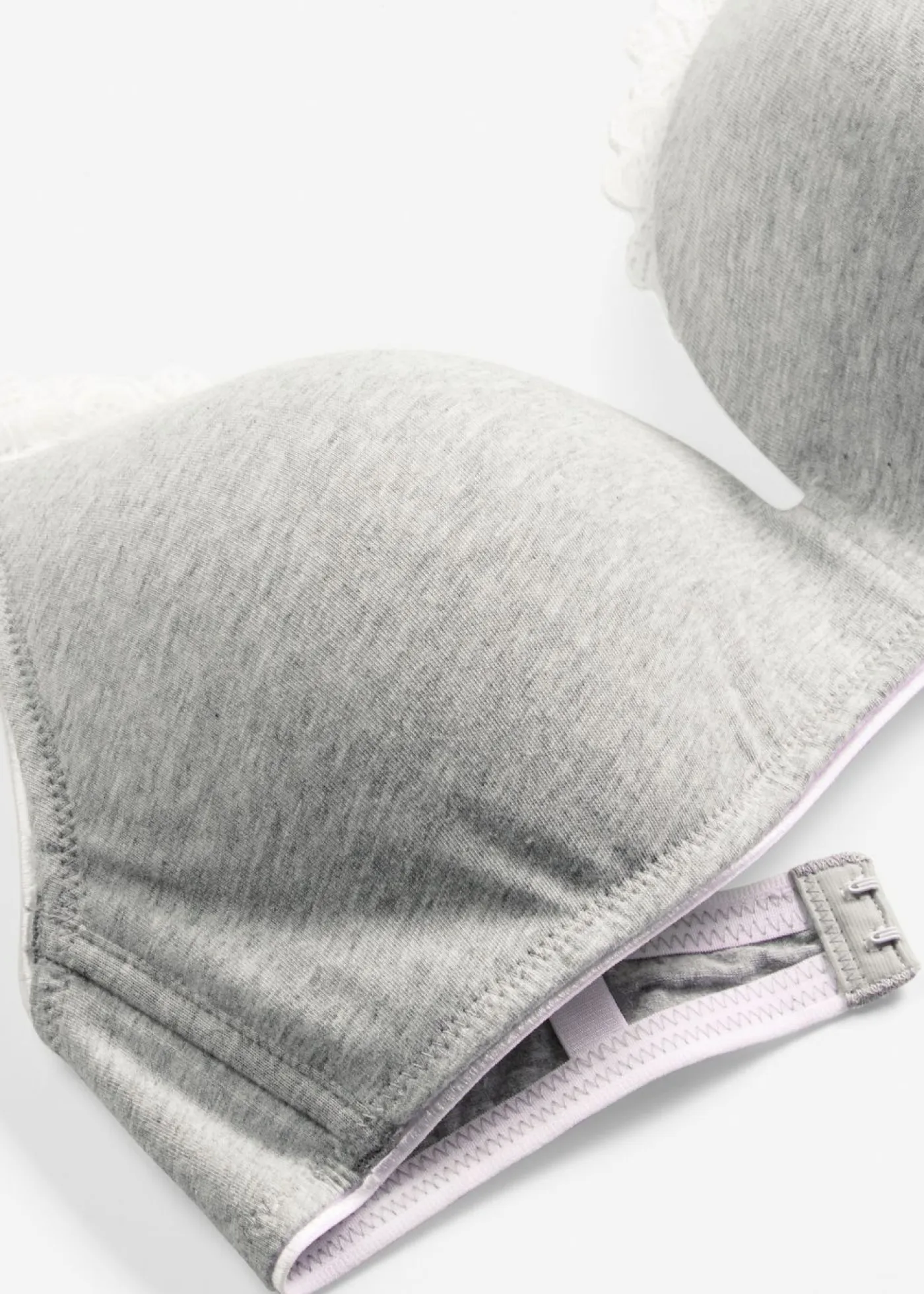 bonprix bonprix Ropa Interior De Algodón|Sujetadores>Sujetador sin aros con algodón y encaje Gris claro jaspeado-blanco