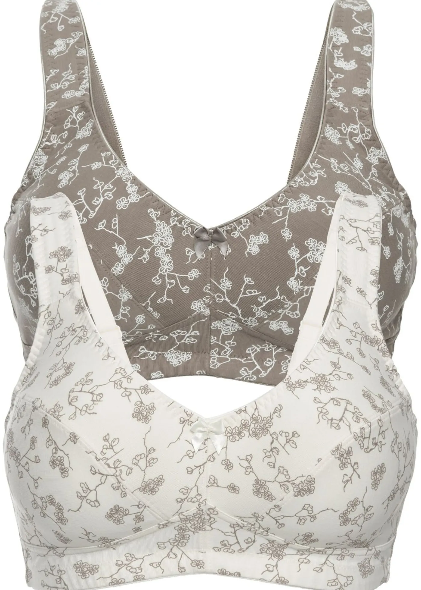 bonprix bonprix Sujetadores De Copa E A H|Ropa Interior De Algodón>Sujetador sin aros con suave algodón orgánico (2 unidades) Blanco lana + marrón grisáceo de flores