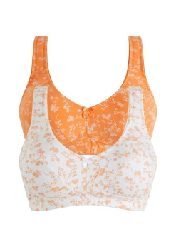bonprix bonprix Sujetadores De Copa E A H|Sujetadores>Sujetador sin aros con suave algodón orgánico (2 unidades) Nectarina-blanco de flores