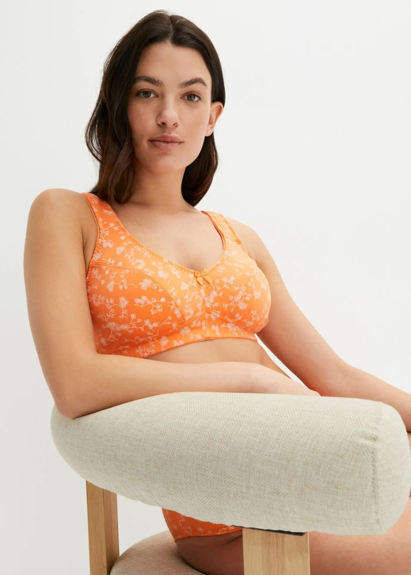 bonprix bonprix Sujetadores De Copa E A H|Sujetadores>Sujetador sin aros con suave algodón orgánico (2 unidades) Nectarina-blanco de flores