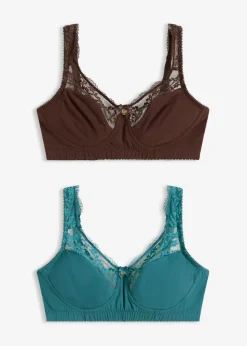 bonprix bonprix Sujetadores De Copa E A H|Novedades>Sujetador sin aros de algodón orgánico (2 unidades) marrón oscuro-verde pimiento